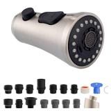 Hibbent Pull Down Kitchen Faucet Head Replacement, 3-Function NSF/ANSI/CAN 61 & CUPC Certified Sink Spray Nozzle, 15 Adapters, Compatible with Moen, Delta, Kohler Faucets, Brushed Nickel