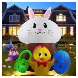 6 FT Easter Inflatable Yard Decorations, Mushroom Rabbit and Colored Egg Chicken Light up Outdoor Decor for Holiday Party Indoor Outdoor Garden Lawn