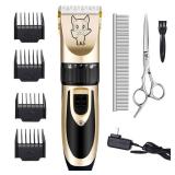 Dog Grooming Kit Clippers, Low Noise, Electric Quiet, Rechargeable, Cordless, Pet Hair Thick Coats Clippers Trimmers Set, Suitable for Dogs, Cats, and Other Pets (Gold)