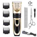 Dog Grooming Kit Clippers, Low Noise, Electric Quiet, Rechargeable, Cordless, Pet Hair Thick Coats Clippers Trimmers Set, Suitable for Dogs, Cats, and Other Pets (Gold)