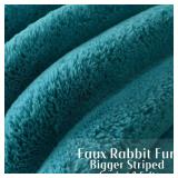 FUTEI Teal Decorative Throw Pillow Covers 20x20 Inch Set of 2, Square Soft Faux Rabbit Fur Big Striped Cushion Cover,Home Decor for Couch Sofa Bed Living Room