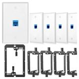 5 Pack Ethernet Wall Outlet Cat6 Plate RJ45 Keystone Jack Female to Female Gifts Network Blue 1 Port Inline Coupler Connector with Low Voltage Mounting Bracket Internet Interconnect Panels Cable