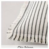 MIULEE Black Pack of 2 Pillow Covers 18x18 Inch Striped Farmhouse Couch Throw Pillow Covers with Fringe Chic Linen Decorative Cushion Covers for Sofa Living Room Bed Outdoor Home Decor