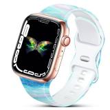 IKANFI Sport Band Compatible with Apple Watch Bands 49mm 45mm 44mm 42mm 41mm 40mm 38mm Women, Silicone Floral Printed Fadeless Pattern Design Strap for iWatch Series 9,8,7,6,5,4,3,2,1,SE