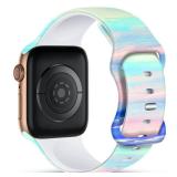 IKANFI Sport Band Compatible with Apple Watch Bands 49mm 45mm 44mm 42mm 41mm 40mm 38mm Women, Silicone Floral Printed Fadeless Pattern Design Strap for iWatch Series 9,8,7,6,5,4,3,2,1,SE