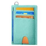 Mayski Slim Wallet, Credit Card Holder for Women, Minimalist Front Pocket RFID Blocking Card Cases, Small Wallet Women Men(Litchi Ocean Green)