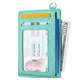 Mayski Slim Wallet, Credit Card Holder for Women, Minimalist Front Pocket RFID Blocking Card Cases, Small Wallet Women Men(Litchi Ocean Green)