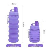 YCTMALL Collapsible Water Bottles Two Pack Travel Sports Portable Sport Water Bottle comes with mountaineering Buckle 500ml silicone Water-proof camping water bottle (Purple and Grey Color)