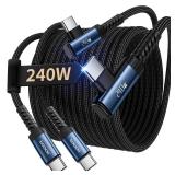 toocki USB C Cable [2Pack, 10ft] 240W Fast Charging Type C Cord, Nylon Braided USB 2.0 Cable for iPhone 17 16 15 Pro Plus Pro Max Air, iPad Pro, Samsung Galaxy S25 S24, Switch, MacBook Pro, Pixel