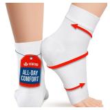 KEMFORD Ankle Compression Sleeve - Plantar Fasciitis Braces - Open Toe Compression Socks for Swelling, Sprain, Neuropathy, Foot Arch Support for Men and Women - 20-30mmhg, L, White