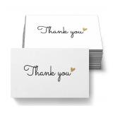 RXBC2011 100 Little Thank You Cards Gold Heart Design Bulk Thank you Notes for All Occasions Standard Business Card Size 3.5 x 2 inches white