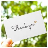 RXBC2011 100 Little Thank You Cards Gold Heart Design Bulk Thank you Notes for All Occasions Standard Business Card Size 3.5 x 2 inches white