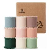 Vitalizart 1\" x 27 Yd Chiffon Silk Ribbon Mixed Color Ribbons Set 3 Yd x 9 Rolls Fringe Fabric for Wedding Invitations Bridal Bouquets Party Decoration Gift Wrapping Bow Making