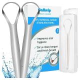 Cafhelp Tongue Scraper, 100% 304 Surgical Stainless Steel Tongue Cleaner for Both Adults and Kids, Professional Reduce Bad Breath Metal Tongue Scrapers, Help Your Oral Hygiene (with 2 cases)