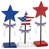 3 PCS 4th of July Table Decorations Wood Star Set, Labor Day Tiered Tray Decor, Veterans Day Memorial Day Table Decor, Red White and Blue Decorations for Home Tables(Star)