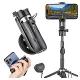 MQOUNY for Magsafe Tripod Stand for iPhone,Portable Pocket Size Selfie Stick with Rechargeable Remote and Metal Ring,Extendable Detachable Cell Phone Tripod Compatible with iPhone/Android