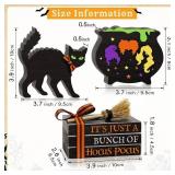 5PCS Halloween Wooden Signs Hocus Pocus, Decorative Wooden Faux Books Stack Black Cat Wood Table Signs, Cauldron Witches Sisters Halloween Tiered Tray Decor for Halloween Party Home Decorations