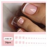 LPOODDNU French Tip Press on Toenails Short Square Pink Fake Toe Nails Summer False Toenails White French Tips Toe Nails Press ons Cute Toenails for Pedicure Decorations 24Pcs