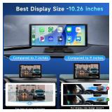 Podofo 10.26\" Wireless CarPlay Car Stereo with 1080P Backup Camera, Portable Car Radio with Wireless Android Auto, IPS Touchscreen, Voice Control, Bluetooth, CarPlay Navigation, AUX/FM