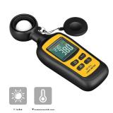 Light Meter Digital Illuminance Meter Handheld Ambient Temperature Measurer, Range up to 200,000 Lux, Luxmeter with 4 Digit Color LCD Screen