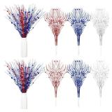 Giegxin 16 Pack Halloween Artificial Glitter Berry Stem, 17 Inches Fall and Thanksgiving Floral Picks Branches for Vase Centerpieces Labor Day Decor Holiday Ornaments(Red, Blue, White)