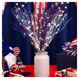 Giegxin 16 Pack Halloween Artificial Glitter Berry Stem, 17 Inches Fall and Thanksgiving Floral Picks Branches for Vase Centerpieces Labor Day Decor Holiday Ornaments(Red, Blue, White)