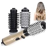3-in-1 Hot Air Styler and Rotating Hair Dryer, Hair Dryer and Blow Dryer Brush in One, 2 Interchangeable Brushes for Dry and Wet Hair, Auto-Rotating Curling Hot Hair Brush (Gold)