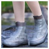 SooGree Shoe Covers Waterproof Rain Shoes Covers Reusable Foldable Rain Boots Slip Resistant Rubber Sole Overshoes Protectors for Cleaning Camping Travel Rain Galoshes with Buttons (XXL, Gray)