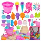 TOY Life 41 Pcs Beach Toys for Kids Ages 4-8 Collapsible Sand Toys Toddlers with Silicone Bucket Shovels & Sand Castle Building Kit Molds, Sandbox Toy Travel, Beach Party, Fishing, Summer Activities