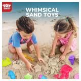 TOY Life 41 Pcs Beach Toys for Kids Ages 4-8 Collapsible Sand Toys Toddlers with Silicone Bucket Shovels & Sand Castle Building Kit Molds, Sandbox Toy Travel, Beach Party, Fishing, Summer Activities
