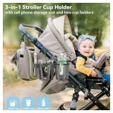 KDD Stroller Cup Holder with Phone Holder, 3-in-1 Removable Bottle Holder, 360 Degrees Rotation Drink Holder for Wheelchair, Stroller, Bike, Walker, Scooter, Bicycle, Nuna, Bugaboo, Doona (Grey)