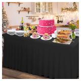 Rinpon Thick 2 in 1 Spandex Table Skirt and Cover 4ft, Rectangle Fitted Tablecloth with Pleated Skirt, Wrinkle Free Rectangular Table Cloth for Banquets and Vendor Event (Black, 48\"*24\"*29\")