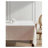Laura Ashley Arabesque Luxurious Shimmery Fabric Tablecloth for Formal Dining, Holiday, Wedding or Party, 60\" x 102\", Silver