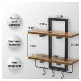 Creso hom Floating Shelves for Wall Set of 2, Wood Wall Shelf with 6 Hooks, 2 Tier Hanging Decorative Storage Shelves for Living Room Bedroom Bathroom Kitchen Office Coffee Bar, Rustic Brown