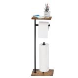 Toilet Paper Holder Stand Bathroom Toilet Paper Roll Holder with Shelf, Free Standing Toilet Paper Holders Floor Stand Freestanding Tissue Dispenser for Reserve Wipe Mega Rolls, Phone