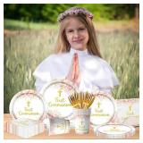First Communion Decorations, Gold Cross First Communion Plates and Napkins, God Bless Baptism Birthday Supplies Paper Tableware for Christening Celebration Baby Shower Party