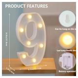 LED Marquee Numbers, 0-9 Light Up Letters, Battery Powered LED Letter Lights for Birthday Party, Christmas Night, Home, Bar, Graduation, Wedding Decoration(9)