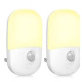MAZ-TEK Plug in Motion Sensor Dimmable Night Light, Soft Warm White LED Nightlight with Dusk to Dawn Motion Sensor, Adjustable Brightness for Bedroom, Bathroom, Kitchen, Hallway, Stairs,2 Pack