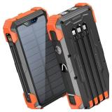 GOODaaa Portable Charger 42800mAh Built in 4 Cables and Thermometer 15W Fast Charging Power Bank Five Outputs Three Inputs Solar Charger Power Bank, SOS/Strobe/Strong Flashlights, Carabiner