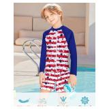 Boys Two Piece Rash Guard American Flag Swimsuits Kids Long Sleeve Red Blue Stripe Swimwear Sets Zipper Bathing Suit with Swimming Short for 4-5 Years
