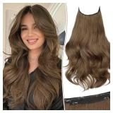 KooKaStyle Invisible Wire Hair Extensions Long Straight Layered Synthetic with Transparent Wire Adjustable Size 6 Secure Clips Hairpieces for Women 20 Inch (20 Inch, COCOA#)