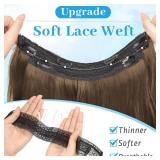KooKaStyle Invisible Wire Hair Extensions Long Straight Layered Synthetic with Transparent Wire Adjustable Size 6 Secure Clips Hairpieces for Women 20 Inch (20 Inch, COCOA#)