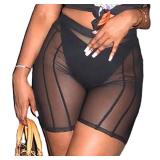 Atyfuniby Short Leggings for Women Sexy - Skinny High Waisted See Through Shorts Club Streetwear Black L
