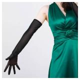 Mealah Womens Long Opera Velvet Party Gloves 1920s Flapper Elbow Banquet Gloves (Black-Mesh)