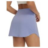 baleaf Womens Tennis Skirt Golf Skorts for Woman High Waisted with Shorts Pockets Athletic Running Light Blue L
