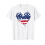 American Flag Heart Patriotic Stars And Stripes 4th of July T-Shirt
