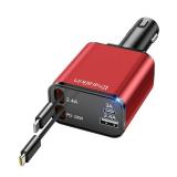 Retractable Car Charger 4 in 1, Compatible with iPhone 17 Car Charger Fast Charging, Type C Retractable Fast Car Charger, 69W USB C Car Charger Adapter for iPhone 17/16/15/14/Galaxy/Pixel