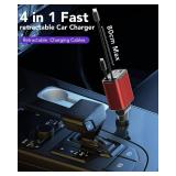 Retractable Car Charger 4 in 1, Compatible with iPhone 17 Car Charger Fast Charging, Type C Retractable Fast Car Charger, 69W USB C Car Charger Adapter for iPhone 17/16/15/14/Galaxy/Pixel