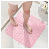 HITSLAM Square Shower Mat Non Slip, 21x21 Inch Bath Mat for Tub with Suction Cups and Drain Holes, Machine Washable Bathroom Shower Stall Floor Mat, Soft on Feet, Pink