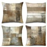 Balaena Brown Tan and Gray Set of 4 18 x 18 Inch Throw Pillow Covers,Taupe Modern Art Abstract Painting Home Decor Couch Pillow Covers Neutral Decorative for Sofa Bedroom Living Room